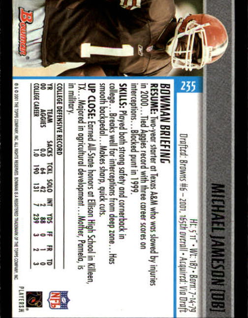 2001 Bowman Football Card Pick