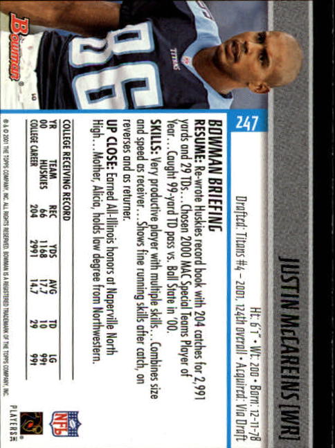 2001 Bowman Football Card Pick