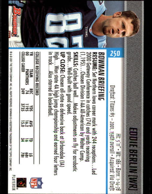 2001 Bowman Football Card Pick