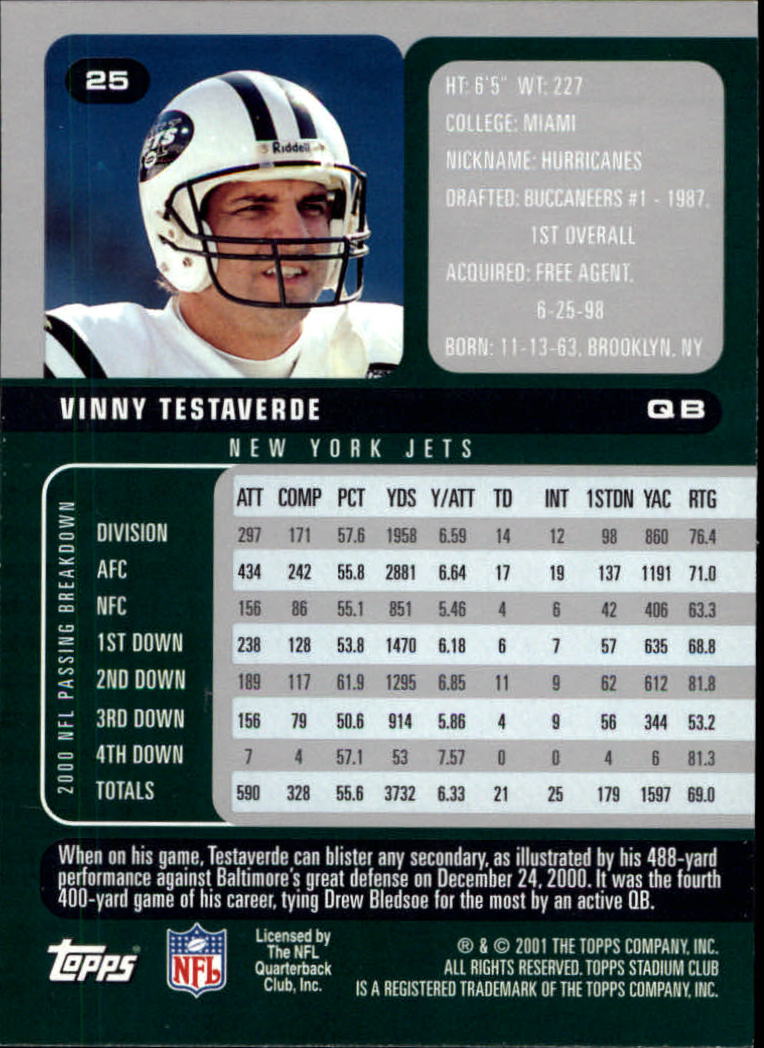 2001 Stadium Club Football Card Pick - Picture 35 of 213