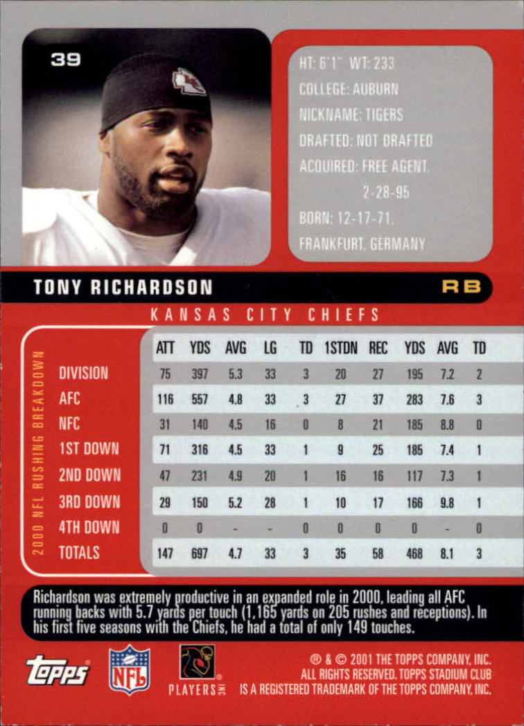 2001 Stadium Club Football Card Pick - Picture 57 of 213