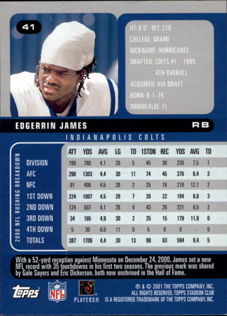 2001 Stadium Club Football Card Pick - Picture 61 of 213