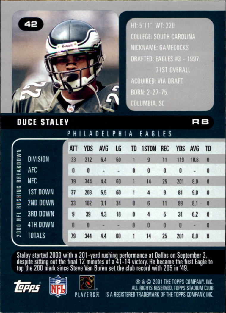 2001 Stadium Club Football Card Pick - Picture 63 of 213