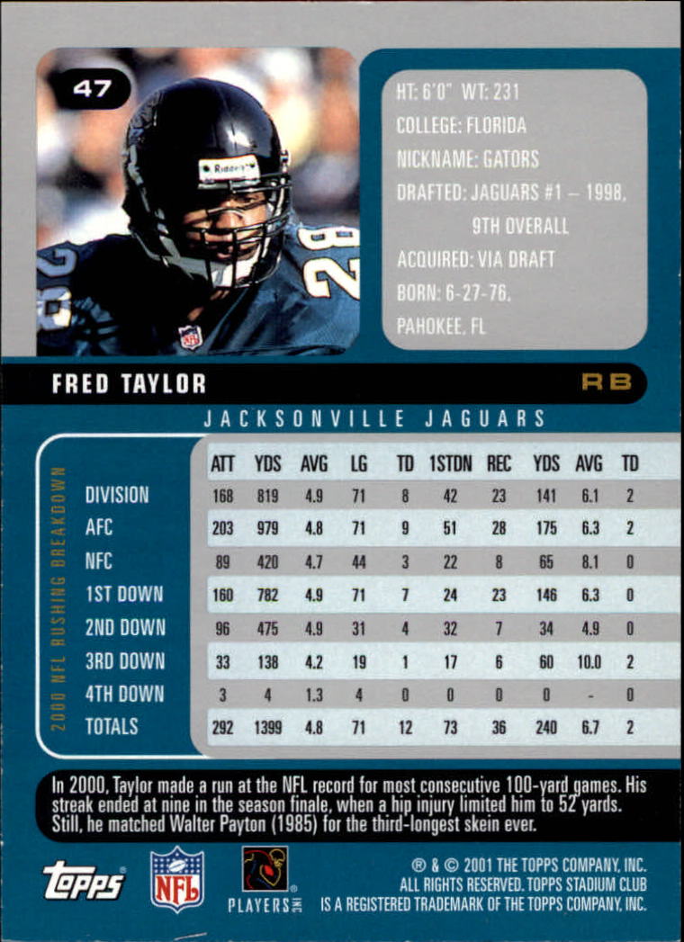2001 Stadium Club Football Card Pick - Picture 73 of 213
