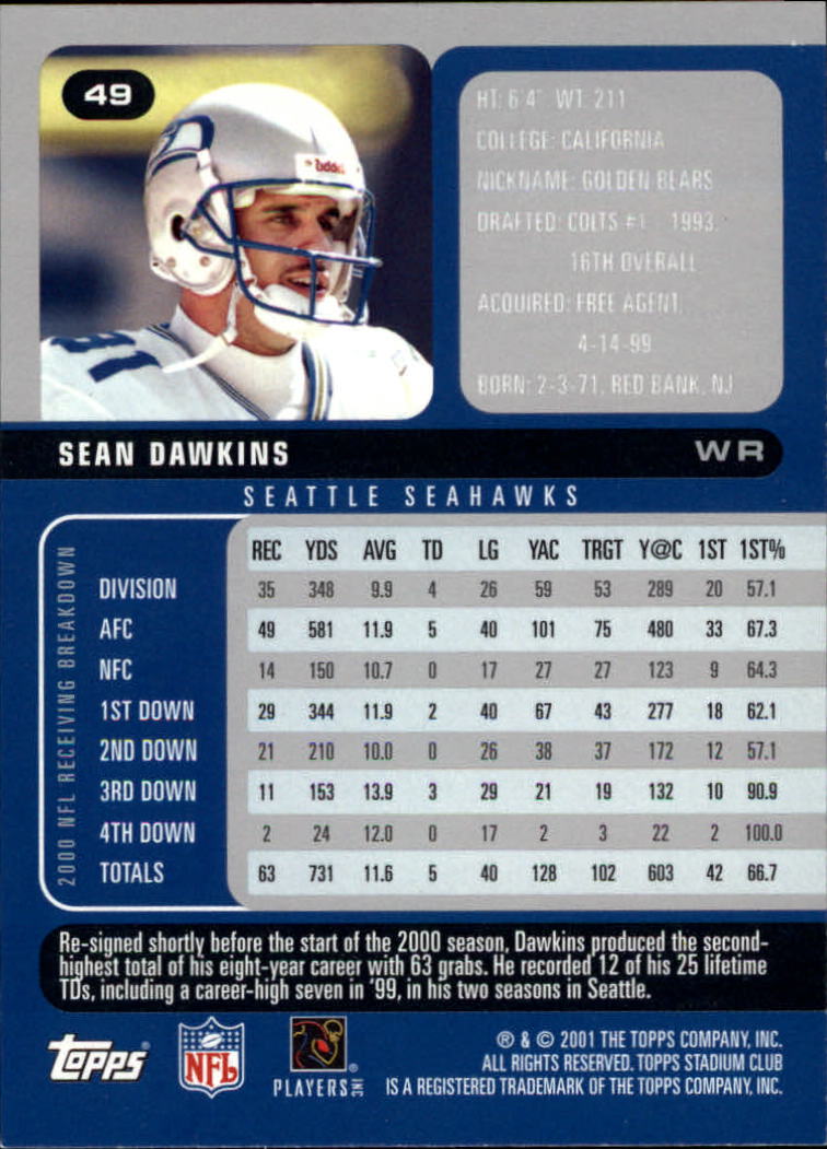 2001 Stadium Club Football Card Pick - Picture 77 of 213