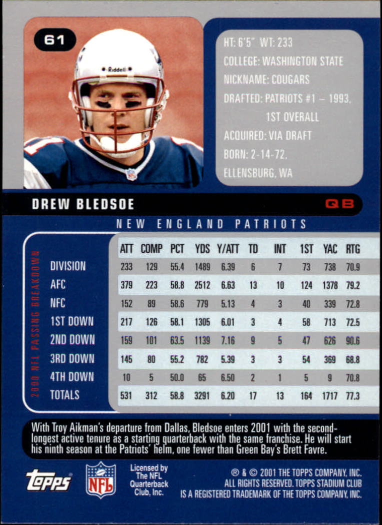 2001 Stadium Club Football Card Pick - Picture 89 of 213