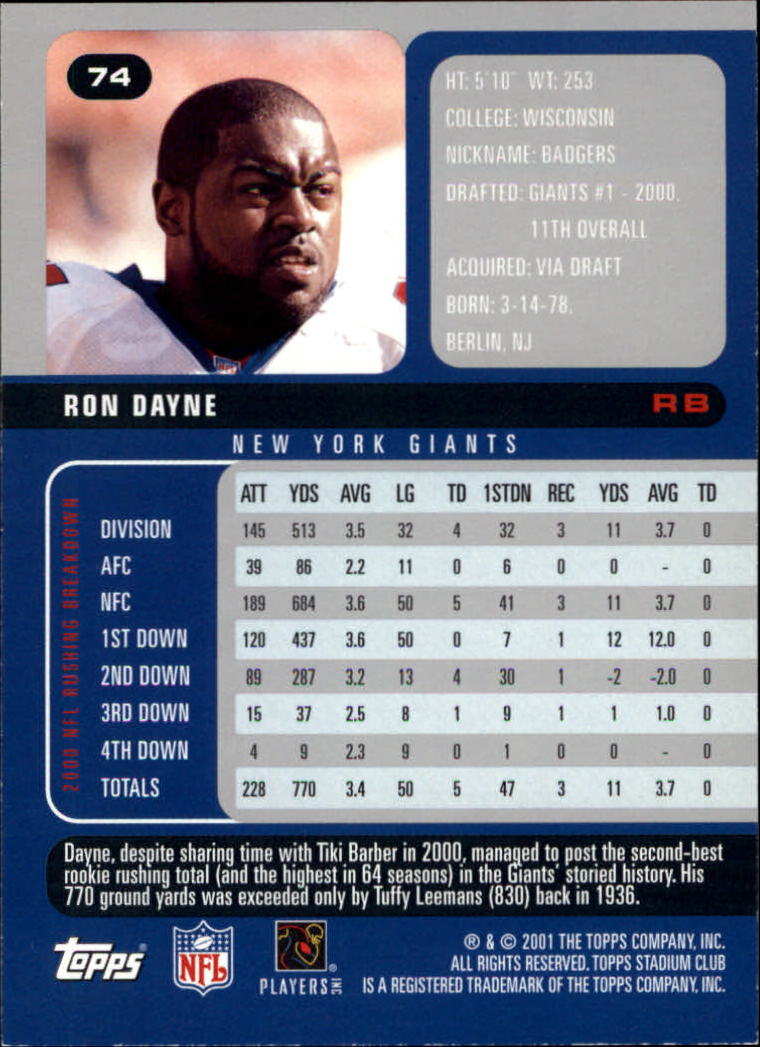 2001 Stadium Club Football Card Pick - Picture 113 of 213