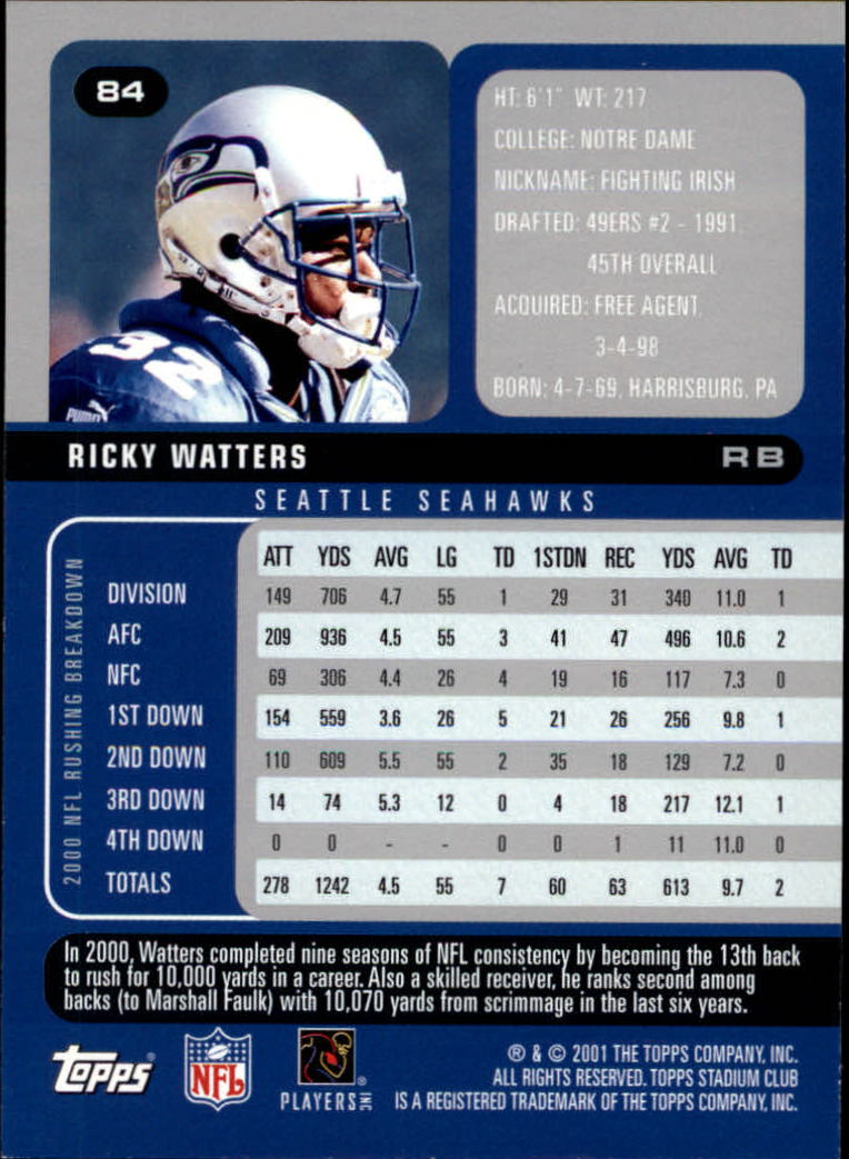 2001 Stadium Club Football Card Pick - Picture 131 of 213