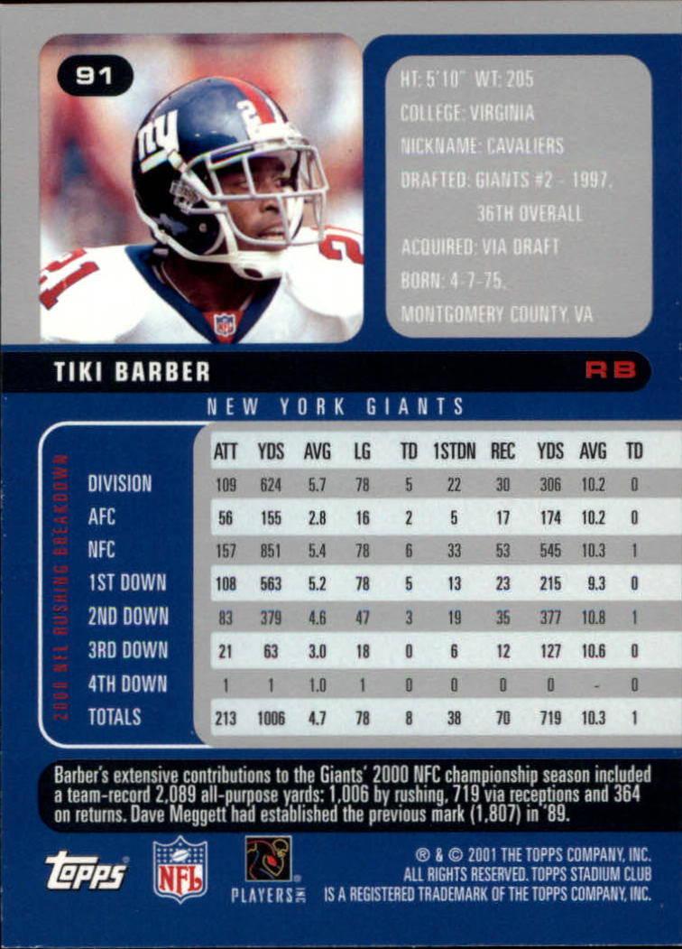 2001 Stadium Club Football Card Pick - Picture 145 of 213