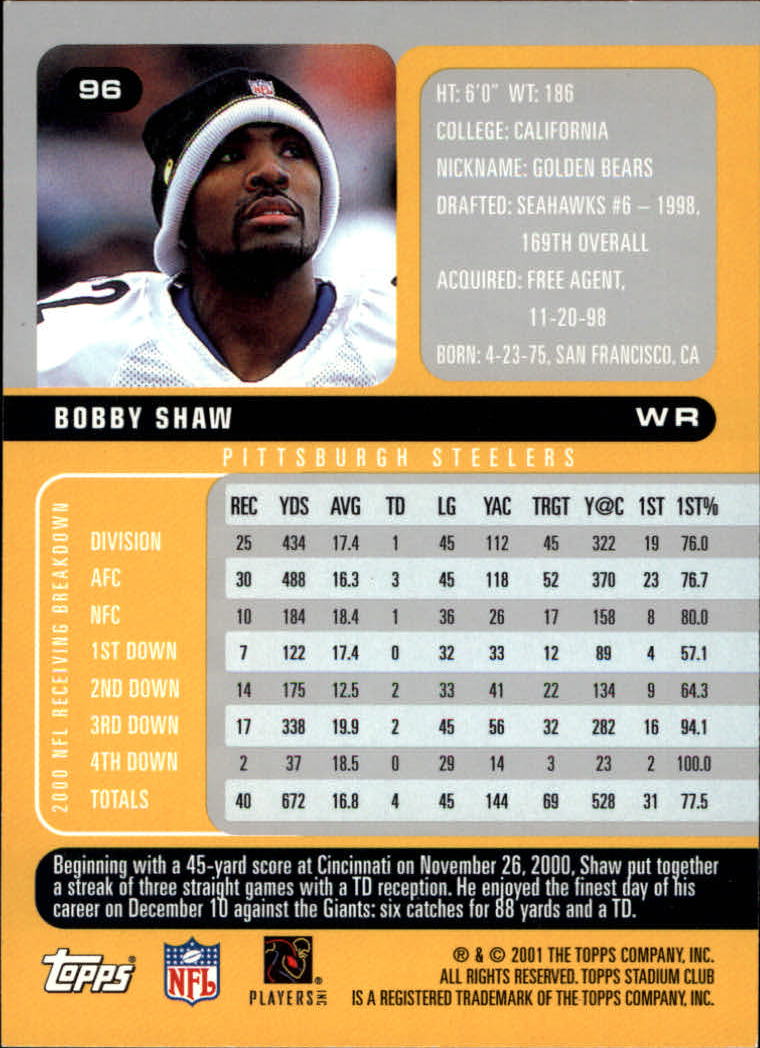 2001 Stadium Club Football Card Pick - Picture 155 of 213