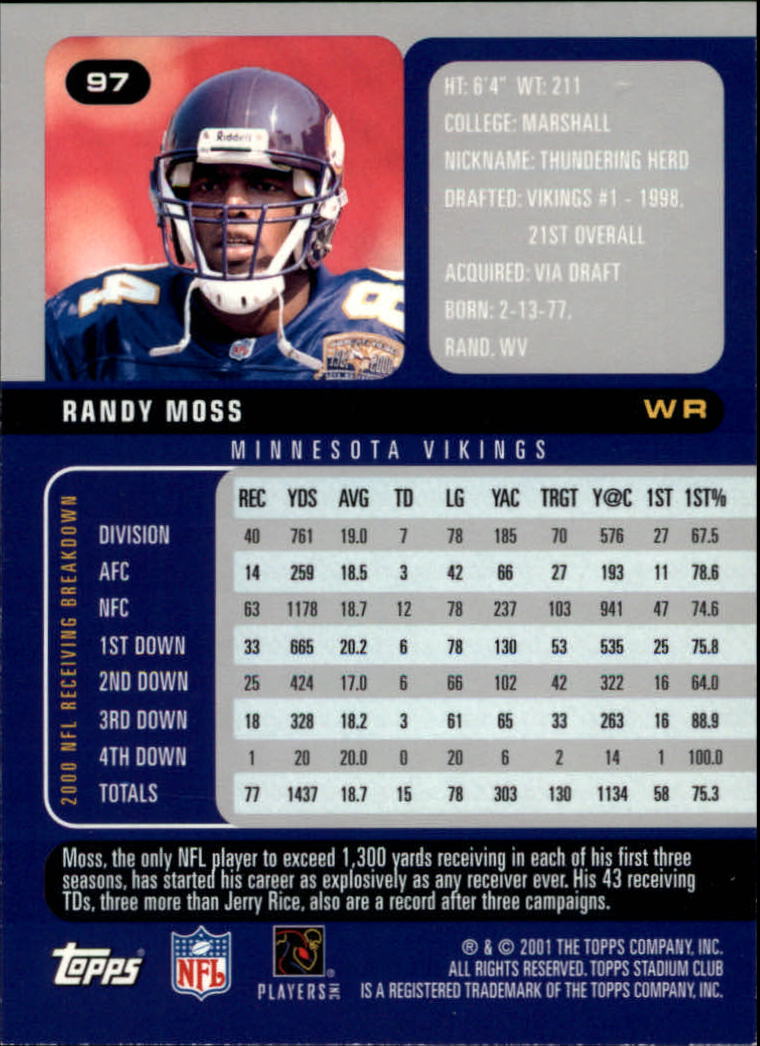 2001 Stadium Club Football Card Pick - Picture 157 of 213