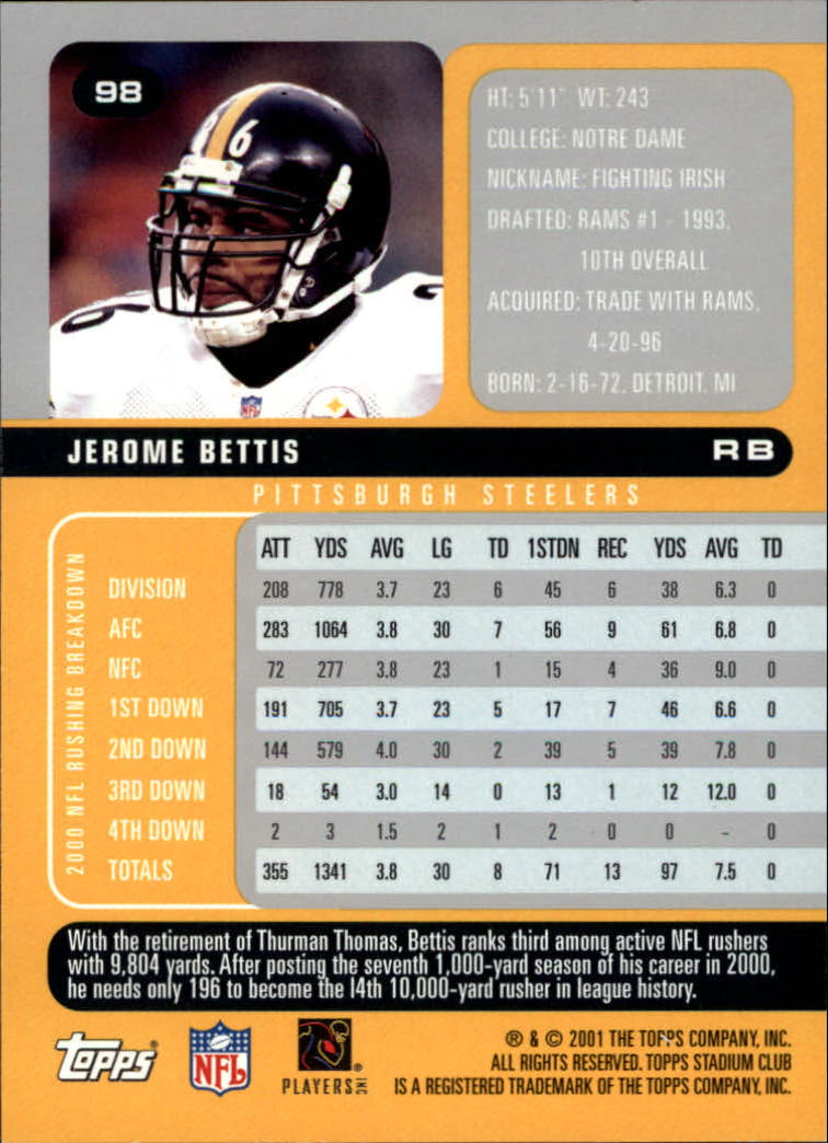 2001 Stadium Club Football Card Pick - Picture 159 of 213