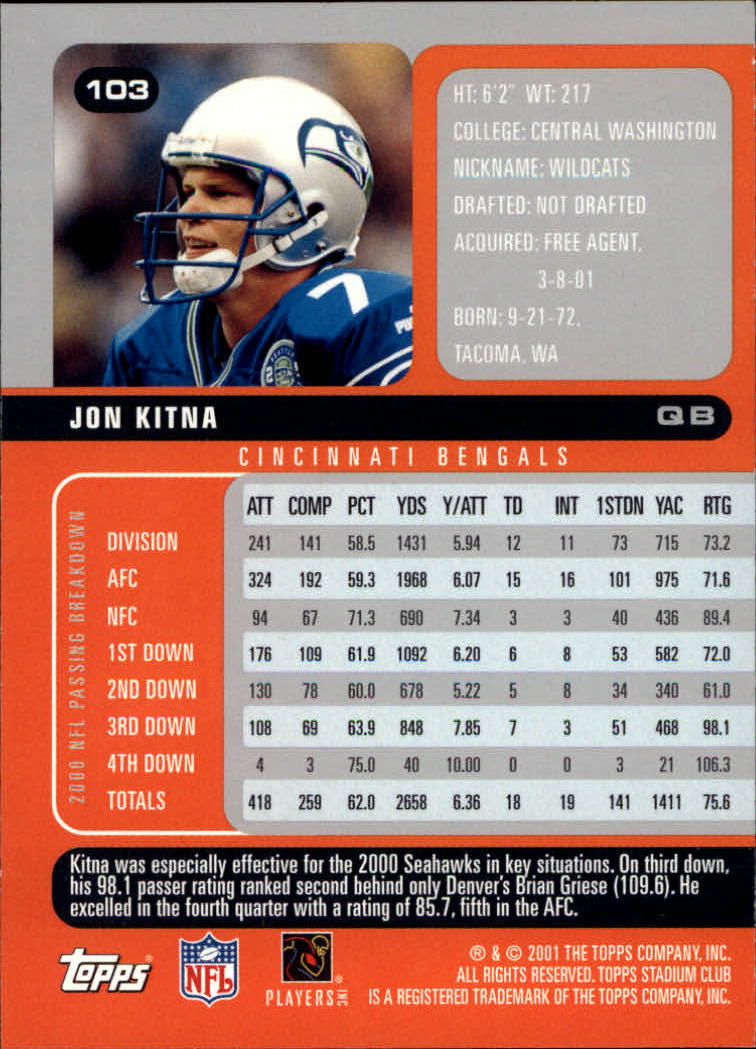 2001 Stadium Club Football Card Pick - Picture 167 of 213