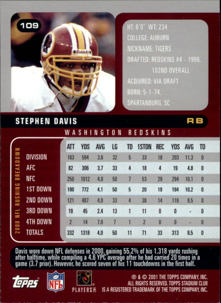 2001 Stadium Club Football Card Pick - Picture 179 of 213
