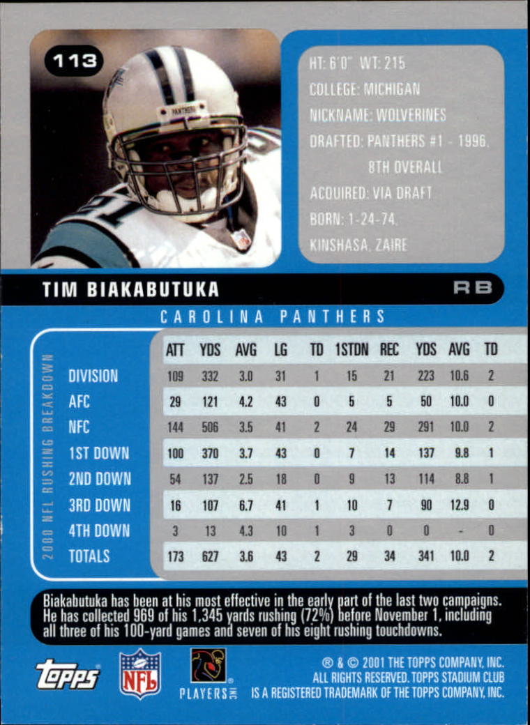 2001 Stadium Club Football Card Pick - Picture 185 of 213