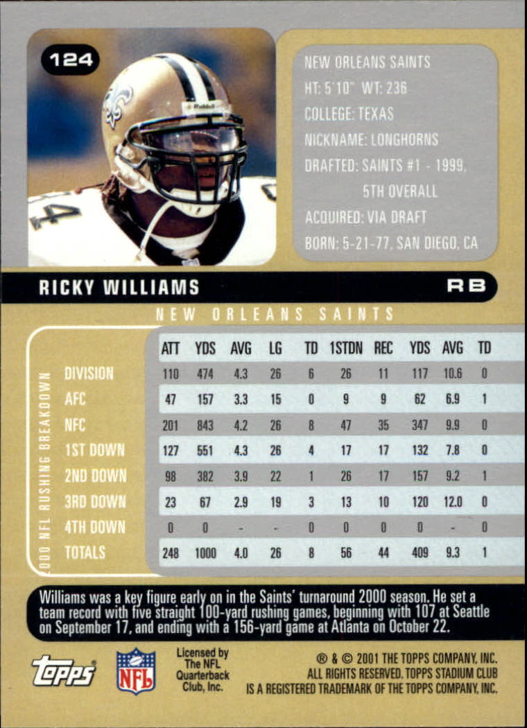 2001 Stadium Club Football Card Pick - Picture 201 of 213