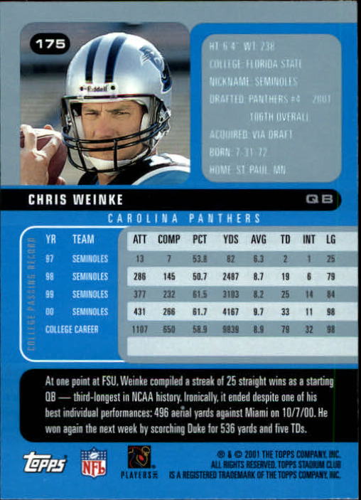 2001 Stadium Club Football Card Pick - Picture 213 of 213