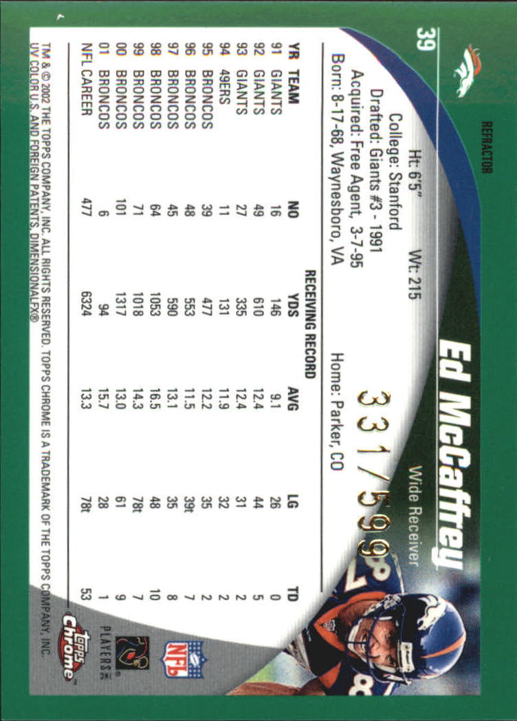 2002 Topps Chrome Football Part 2 Insert and Parallel Cards - Picture 41 of 84