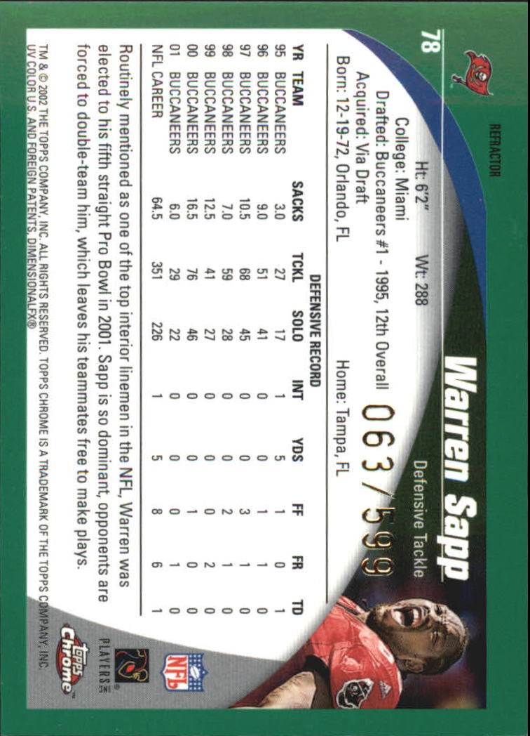 2002 Topps Chrome Football Part 2 Insert and Parallel Cards - Picture 51 of 84