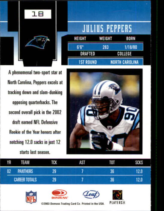 2003 Leaf Certified Materials - #18 Julius Peppers