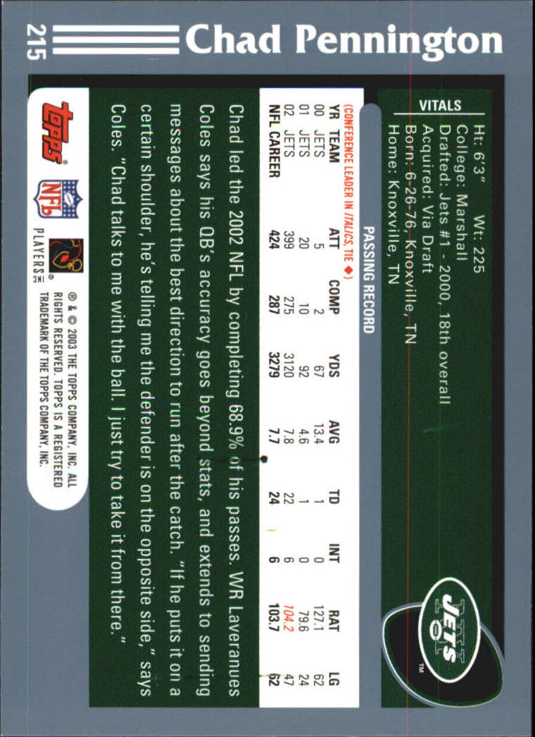 2003 Topps Football 201-300 YOU PICK - Picture 31 of 181