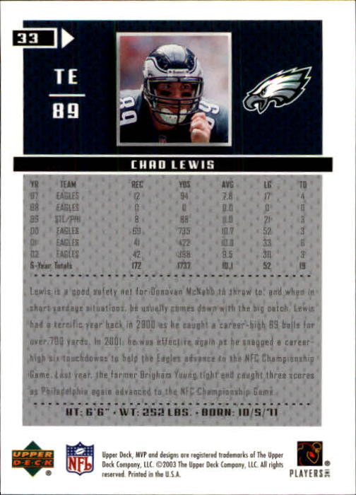 A7875- 2003 Upper Deck MVP FB Cards 1-250 +Rookies -You Pick- 15+ FREE US SHIP