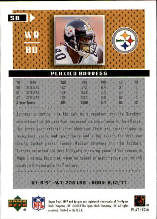 A7875- 2003 Upper Deck MVP FB Cards 1-250 +Rookies -You Pick- 15+ FREE US SHIP