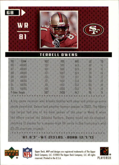 A7875- 2003 Upper Deck MVP FB Cards 1-250 +Rookies -You Pick- 15+ FREE US SHIP