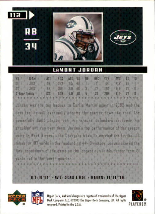 A7875- 2003 Upper Deck MVP FB Cards 1-250 +Rookies -You Pick- 15+ FREE US SHIP