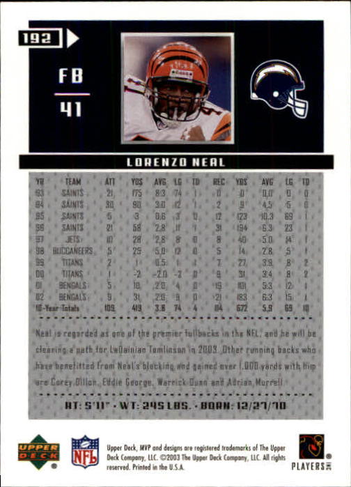 A7875- 2003 Upper Deck MVP FB Cards 1-250 +Rookies -You Pick- 15+ FREE US SHIP