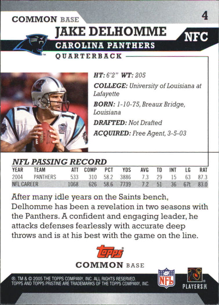 Jake Delhomme ‘06 Upper Deck Rookie Debut MINT Panthers Jersey Louisiana  Legends