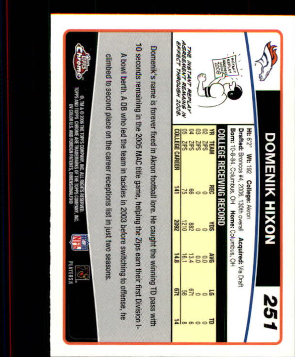 2006 Topps Chrome Football Part 2 Main Set Cards #251 to #270 RH40 - Picture 41 of 41