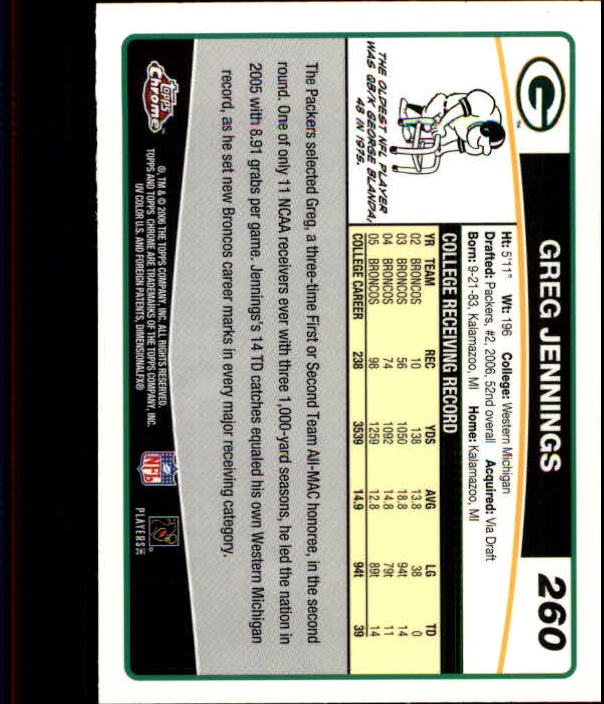 2006 Topps Chrome Football Part 2 Main Set Cards #251 to #270 RH40 - Picture 23 of 41