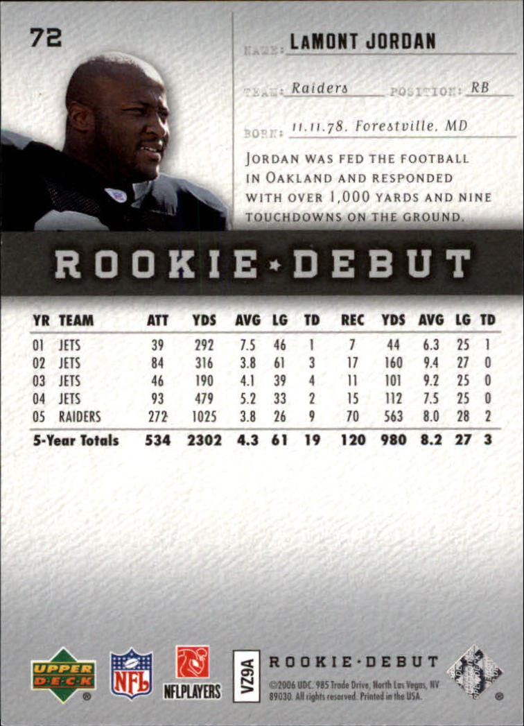 2006 Upper Deck Rookie Debut Football Card Pick 