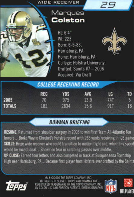 2006 Bowman Chrome Football Part 2 Main Set Rookie Cards #1-110 #221-275 - Picture 59 of 325