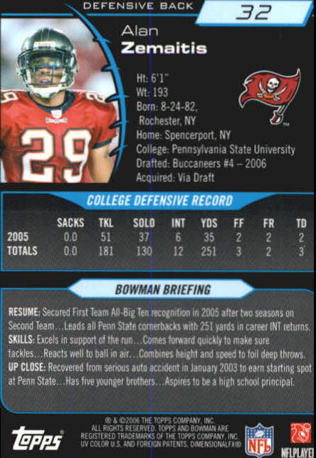 2006 Bowman Chrome Football Part 2 Main Set Rookie Cards #1-110 #221-275 - Picture 65 of 325
