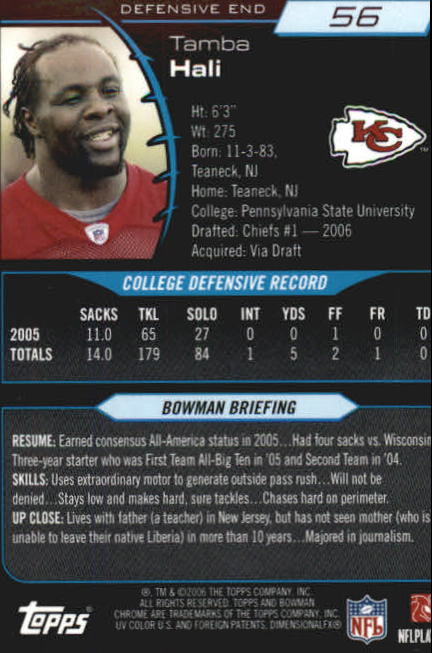 2006 Bowman Chrome Football Part 2 Main Set Rookie Cards #1-110 #221-275 - Picture 113 of 325