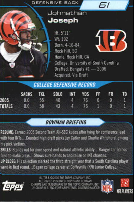 2006 Bowman Chrome Football Part 2 Main Set Rookie Cards #1-110 #221-275 - Picture 123 of 325