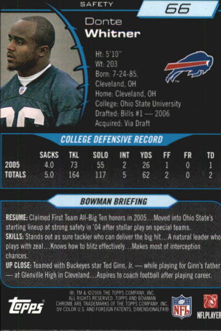 2006 Bowman Chrome Football Part 2 Main Set Rookie Cards #1-110 #221-275 - Picture 133 of 325
