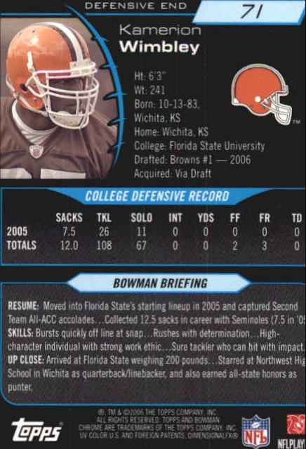 2006 Bowman Chrome Football Part 2 Main Set Rookie Cards #1-110 #221-275 - Picture 143 of 325