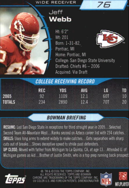 2006 Bowman Chrome Football Part 2 Main Set Rookie Cards #1-110 #221-275 - Picture 153 of 325