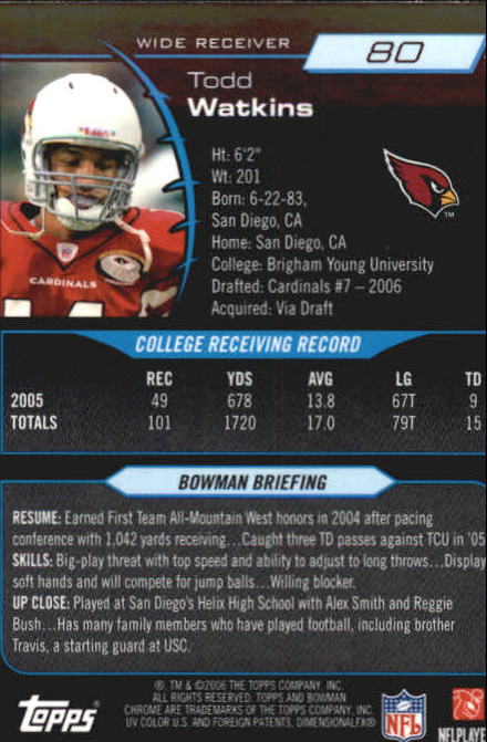 2006 Bowman Chrome Football Part 2 Main Set Rookie Cards #1-110 #221-275 - Picture 161 of 325