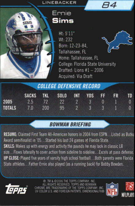 2006 Bowman Chrome Football Part 2 Main Set Rookie Cards #1-110 #221-275 - Picture 169 of 325