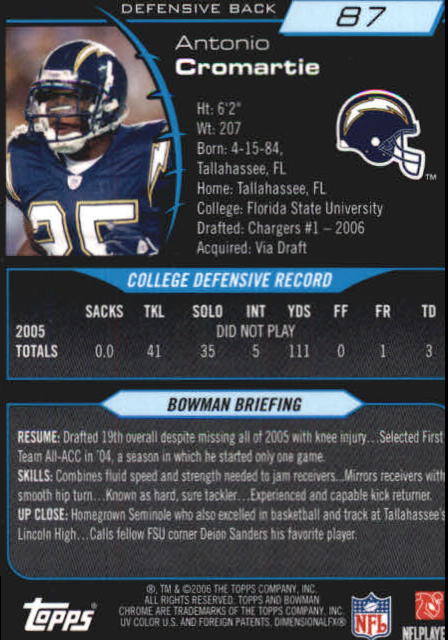 2006 Bowman Chrome Football Part 2 Main Set Rookie Cards #1-110 #221-275 - Picture 175 of 325
