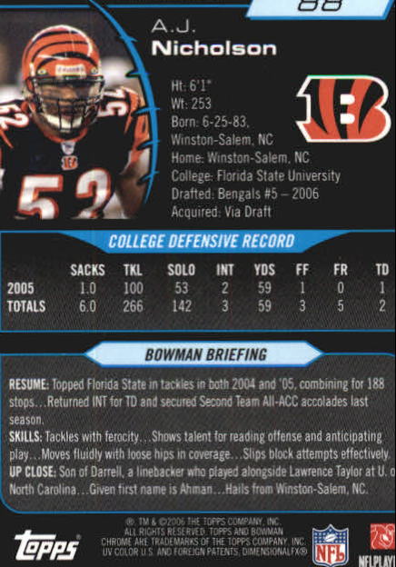 2006 Bowman Chrome Football Part 2 Main Set Rookie Cards #1-110 #221-275 - Picture 177 of 325