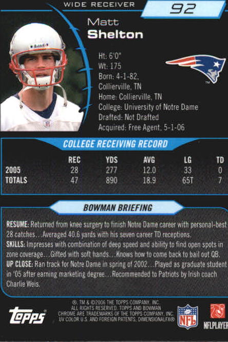 2006 Bowman Chrome Football Part 2 Main Set Rookie Cards #1-110 #221-275 - Picture 185 of 325