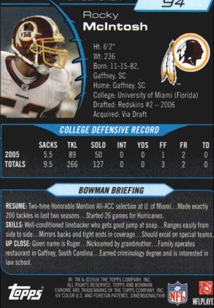 2006 Bowman Chrome Football Part 2 Main Set Rookie Cards #1-110 #221-275 - Picture 189 of 325
