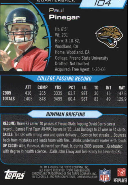 2006 Bowman Chrome Football Part 2 Main Set Rookie Cards #1-110 #221-275 - Picture 209 of 325
