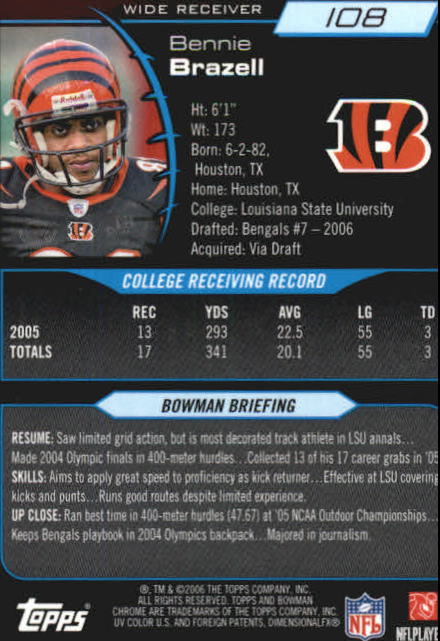 2006 Bowman Chrome Football Part 2 Main Set Rookie Cards #1-110 #221-275 - Picture 217 of 325