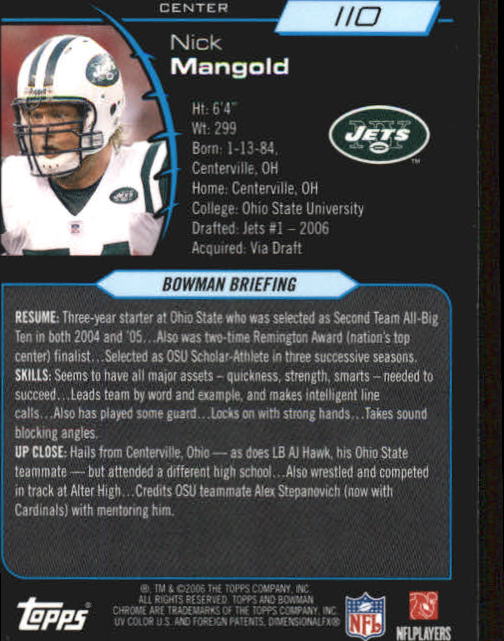 2006 Bowman Chrome Football Part 2 Main Set Rookie Cards #1-110 #221-275 - Picture 221 of 325